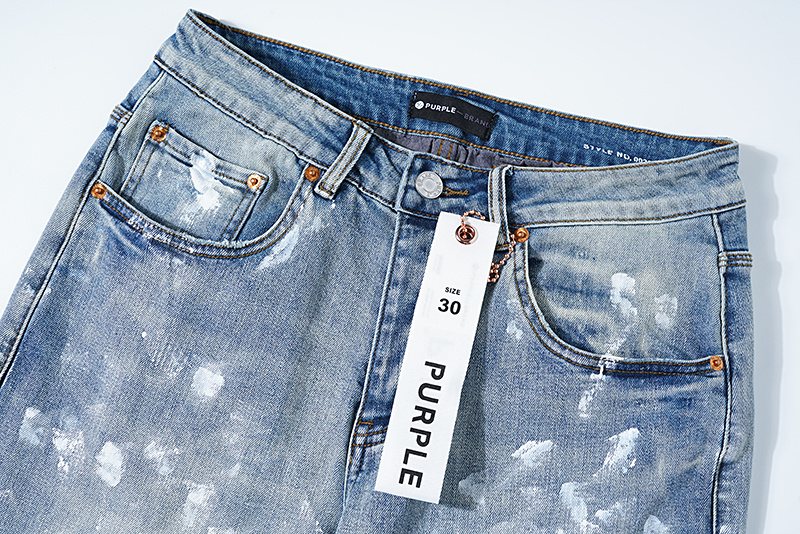 Purple Brand Light Blue Paint-Splatter Distressed Jeans — detail