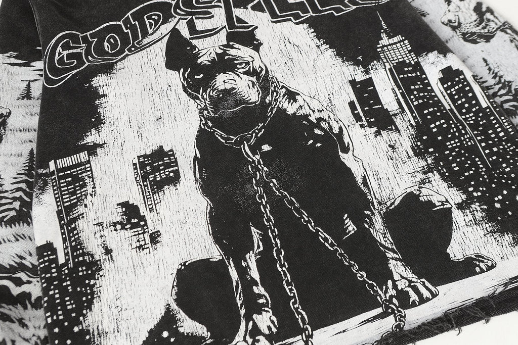 Godspeed Dog & City Graphic Raw-Hem Hoodie — detail