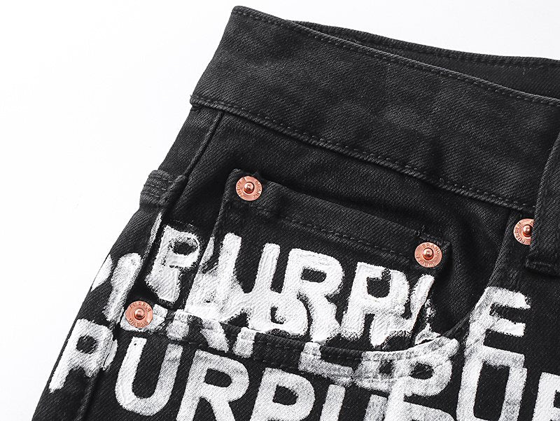 Purple Brand All-Over Wordmark Slim Tapered Jeans — detail