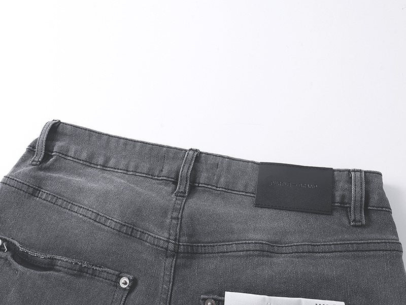 Purple Brand Charcoal Gray Paint-Splatter Cargo Jeans — detail