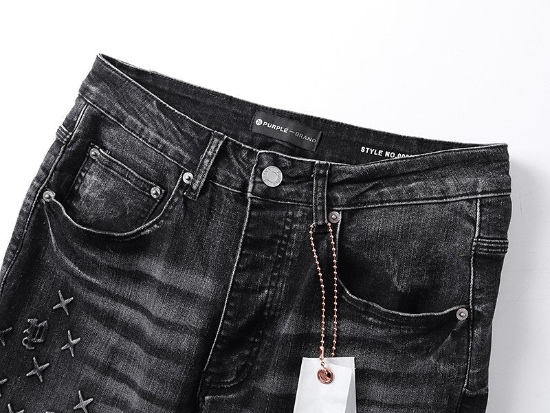 Purple Brand Washed Black Embroidered Jeans — detail