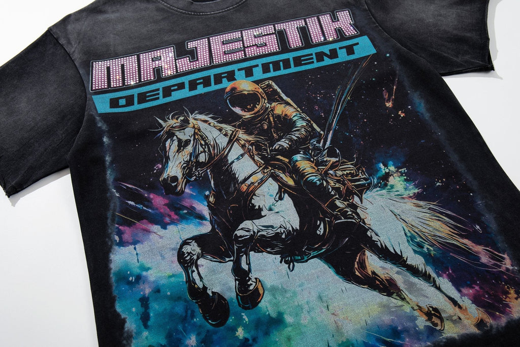 MAJESTIK Washed Black Horse Graphic T-Shirt — detail