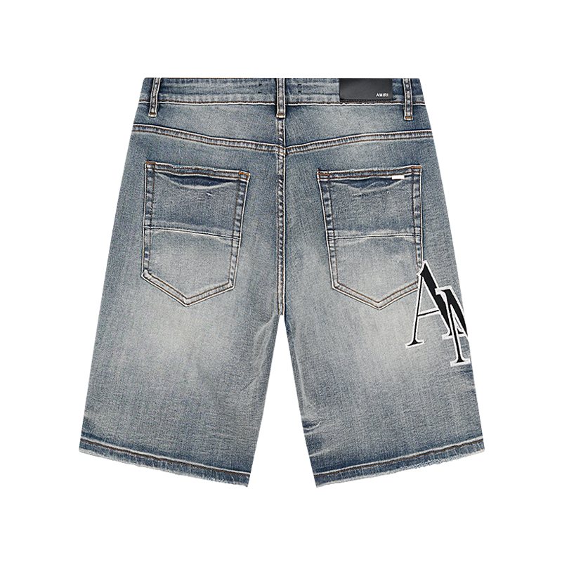 AMIRI Logo Graphic Light Blue Denim Shorts — back