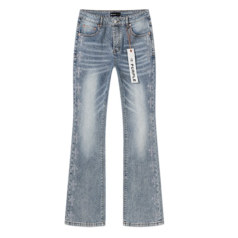 Purple Brand Light Blue Rhinestone Flared Jeans — front