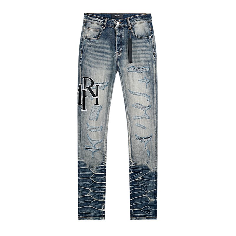 AMIRI Light Blue Embroidered Jeans — front