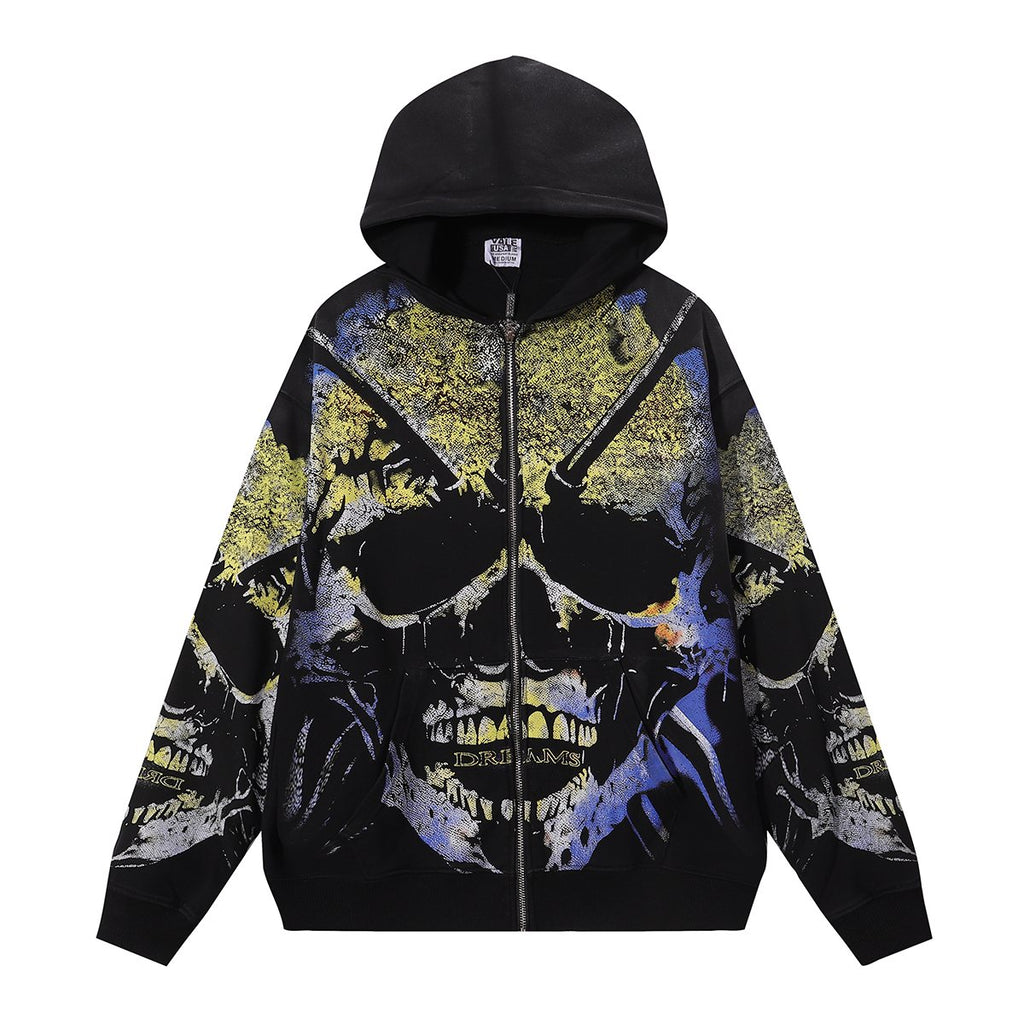 VALE USA Gravedigger Skull Graphic Zip Hoodie — hero
